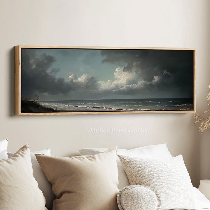 Stormy Sea Panoramic Long Horizontal Wall Art Above Bed Decor - H0075