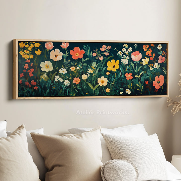 Abstract Floral Wildflowers Big Framed Wall Art Horizontal Decor - H0100