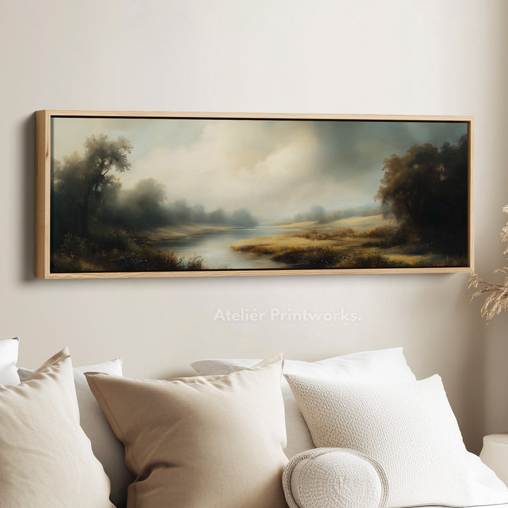 Vintage Landscape Large Horizontal Framed Canvas Wall Art - H0102