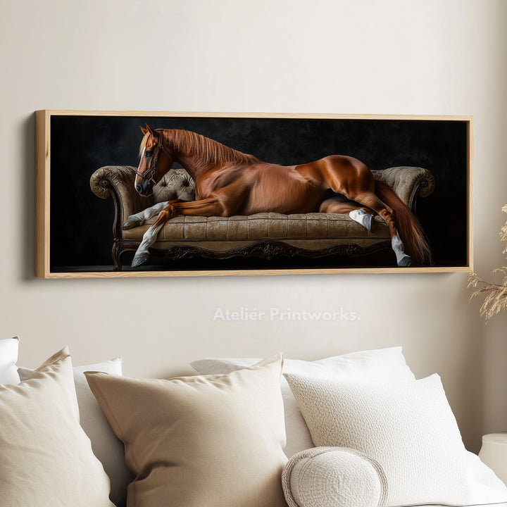 Large Horizontal Framed Canvas Wall Art Elegant Horse - H0106