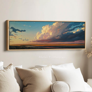 Cloud Long Skinny Horizontal Wall Decor Large Framed Canvas Picture - Atelier Printworks