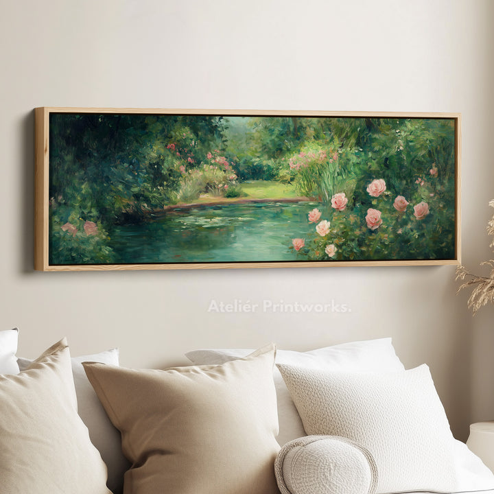 Vintage Rose Garden Long & Narrow Wall Art Large Framed Canvas - H0119