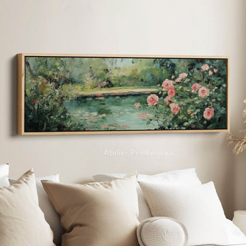 Long & Narrow Wall Art Large Framed Canvas - Vintage Rose Garden - Atelier Printworks