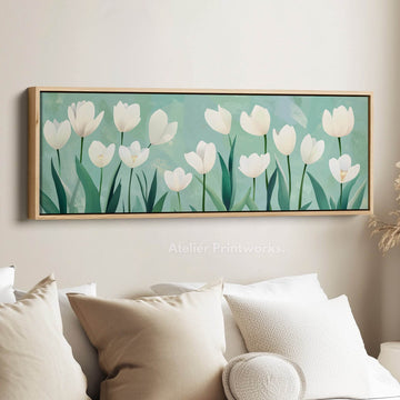 Minimalist Tulips Framed Canvas Horizontal Narrow Wall Art Decor - Atelier Printworks