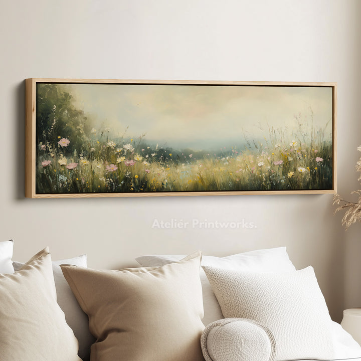 Wildflower Meadow Framed Canvas Horizontal Narrow Wall Art Decor - H0122