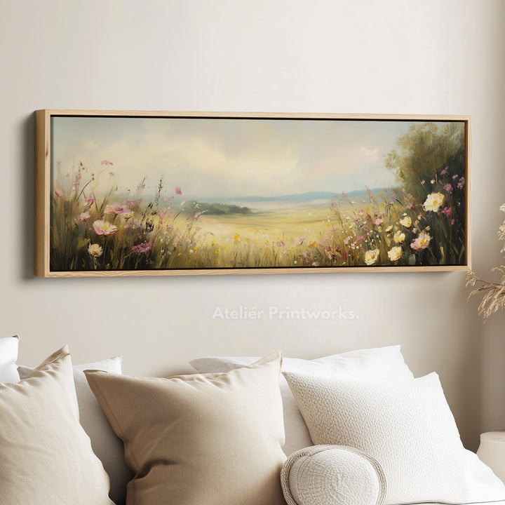 Framed Canvas Horizontal Narrow Wall Art Decor Wildflower Meadow - H0123