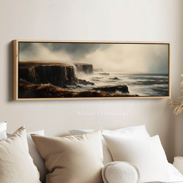 Rugged Ocean Large Long Canvas Horizontal Wall Art - Atelier Printworks