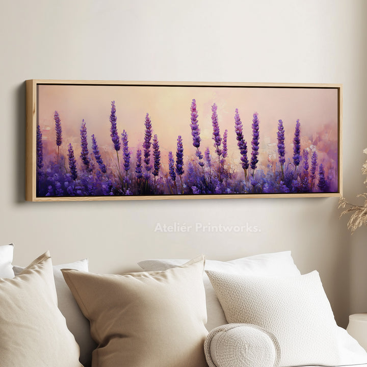 Lavender Field Large Framed Long Canvas Horizontal Wall Art - H0129