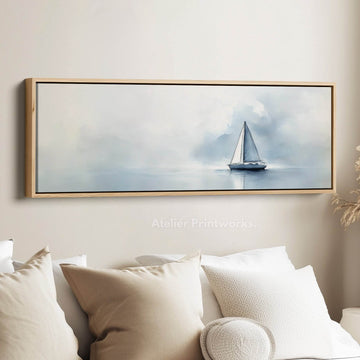Sailboat Watercolour Large Framed Long Canvas Horizontal Wall Art - Atelier Printworks