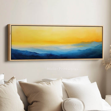 Abstract Blue & Yellow Long Narrow Panoramic Wall Art Canvas - Atelier Printworks