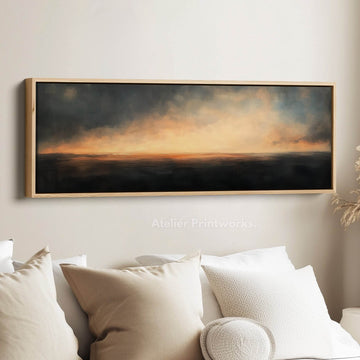 Abstract Sunset Above Bed Long Narrow Panoramic Canvas Wall Decor - Atelier Printworks
