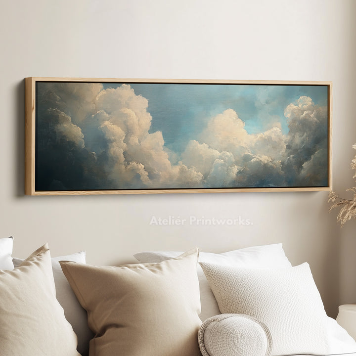 Above Bed Vintage Cloud Wall Decor Long Panoramic Wall Art - H0169