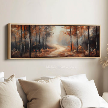 Autumn Forest Panoramic Long Skinny Wall Art Framed Canvas - Atelier Printworks
