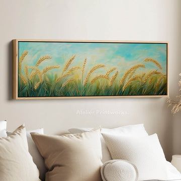 Wheat Field Painting Long Horizontal Above Bed Wall Decor - Atelier Printworks