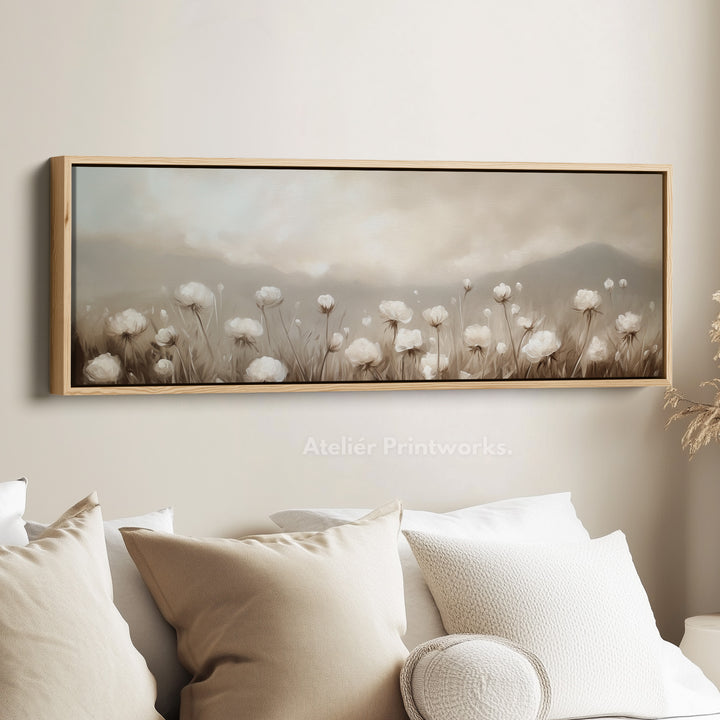 Vintage White Wild Flower Above Bed Decor Framed Canvas Wall Decor - H0194