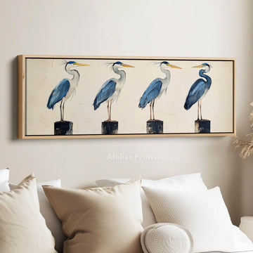 The Herons Above Bed Decor Framed Canvas Wall Decor - Atelier Printworks