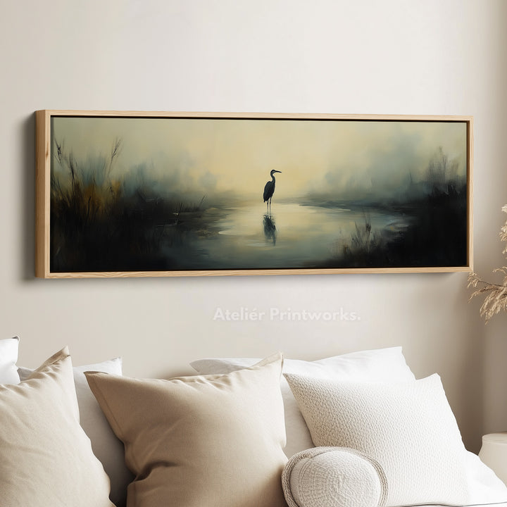 Muted Heron Above Bed Decor Framed Canvas Wall Decor - H0196