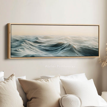 Ocean Waves Long Narrow Horizontal Wall Art Framed Canvas - Atelier Printworks