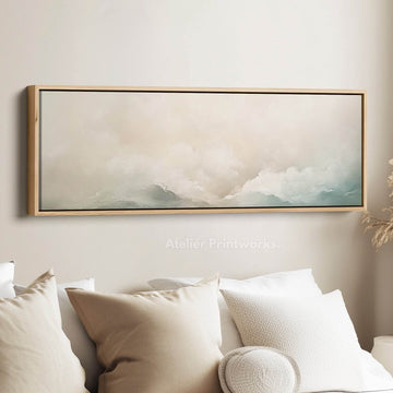 Neutral Abstract Cloud Wide Framed Above Bed Wall Art - Atelier Printworks