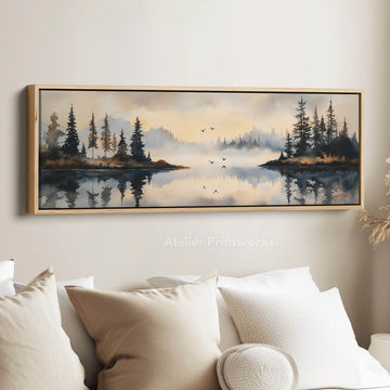 Watercolour Landscape Above Bed Decor Framed Canvas Wall Decor - Atelier Printworks