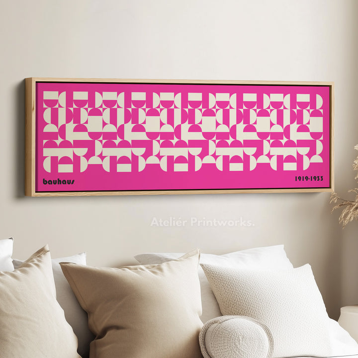 Large Framed Long Wall Art Pink Mid Century Bauhaus - H0358