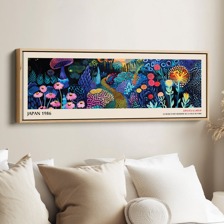 Yayoi Kusama Art mural horizontal Paysage floral pointillé Toile longue pour salon