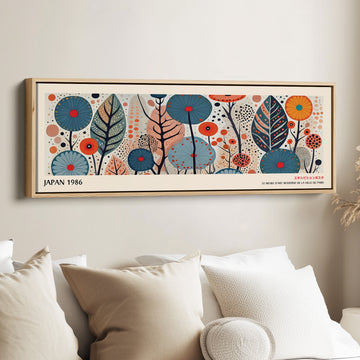 Long Narrow Wall Art – Folk Botanical Pattern, Japandi Mid-Century Horizontal Print