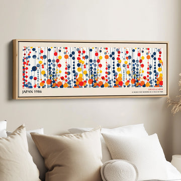 Above Bed Wall Art – Dotted Strands, Modern Japandi Long Horizontal Print in Primary Colours