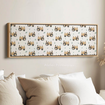 Cute Beige Tractors Long Narrow Nursery Kids Wall Decor - Atelier Printworks