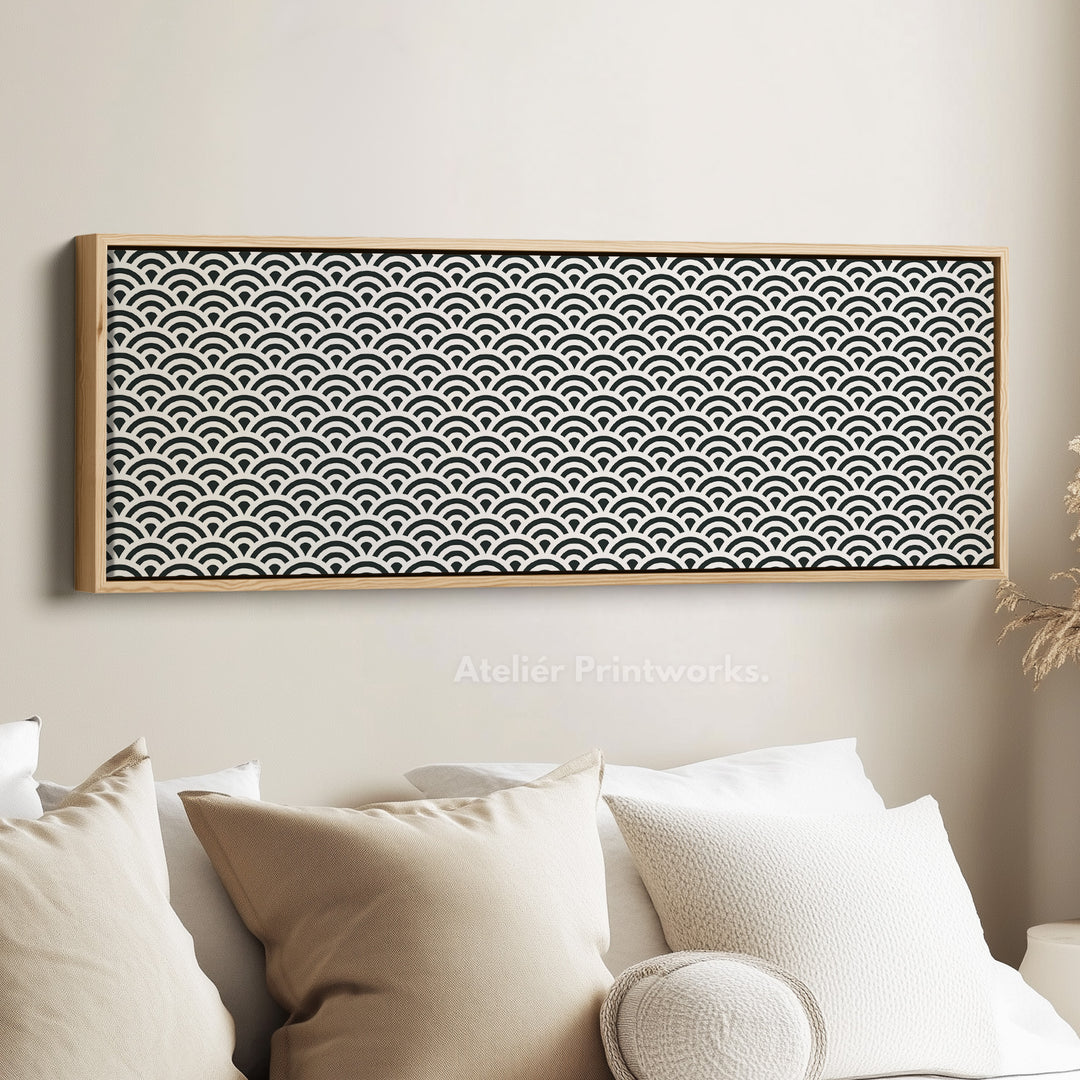 Horizontal Wall Art Black & White Japandi Waves - H0286
