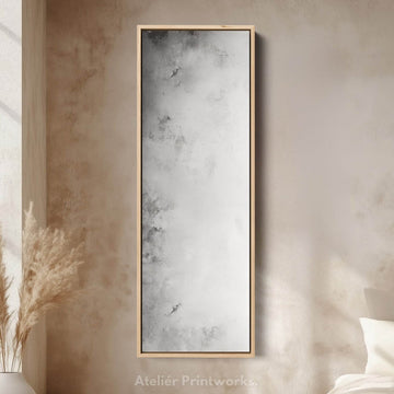 Large Framed Canvas Picture - Vertical Grey & White Abstract - Atelier Printworks