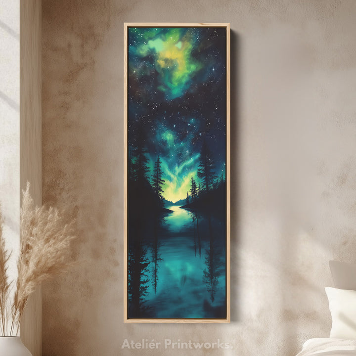 Aurora Borealis Large Frame Wall Decor Long Narrow Vertical Wall Art - V0054