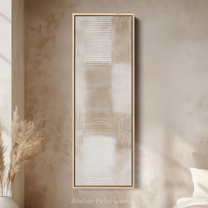 Beige & White Abstract Vertical Wall Decor Large Framed Canvas - V0058