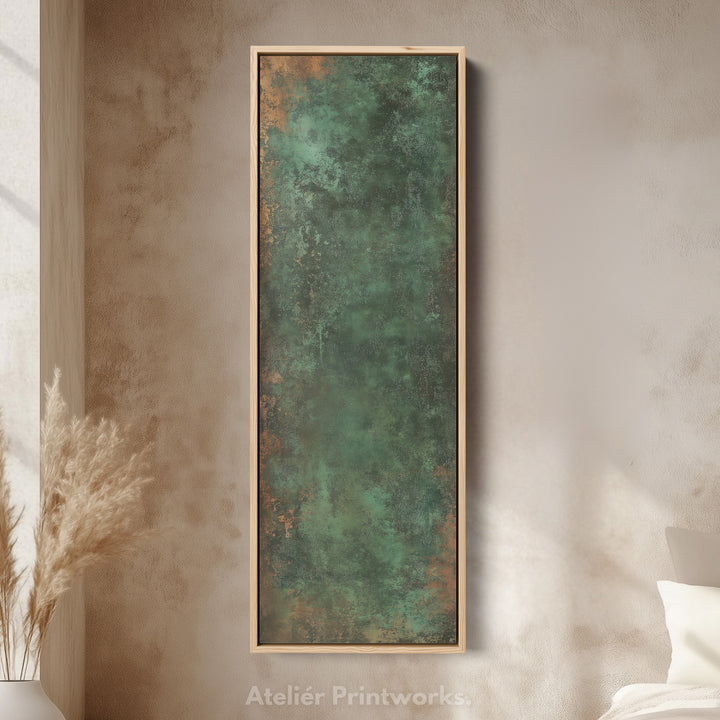 Dark Green and Copper Abstract Vertical Wall Art Large Canvas Wall Decor - V0063