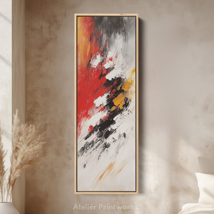 Red and White Abstract Vertical Thin Large Wall Art Canvas - V0064