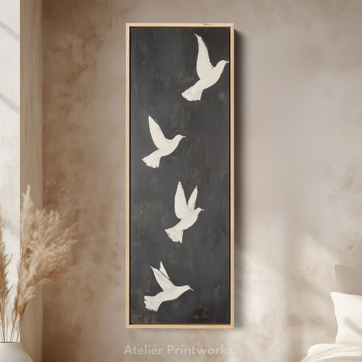 Minimalist Bird Large Painting Vertical Long Wall Art Large Canvas Decor - V0081