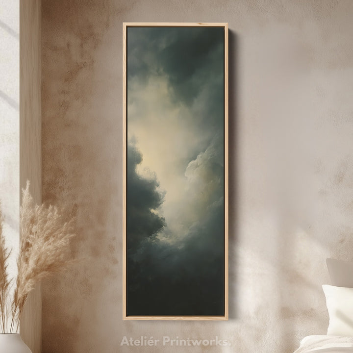 Large Canvas Dramatic Cloud Framed Wall Art Long Vertical Wall Decor - V0084