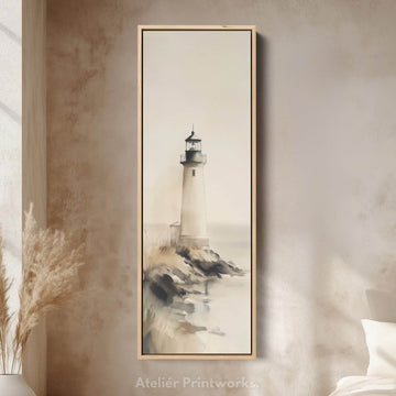 Coastal Lighthouse Large Canvas Framed Wall Art Long Vertical Wall Decor - Atelier Printworks