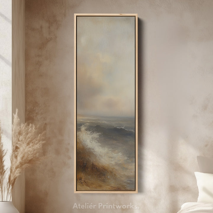 Vintage Seaside Wall Art Large Framed Vertical Tall Narrow Wall Decor - V0100