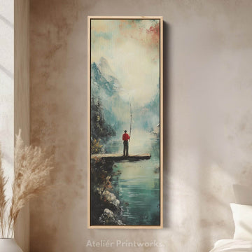 Long Narrow Vertical Large Canvas Wall Decor Fishing - Atelier Printworks