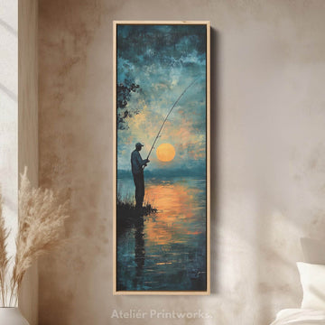 Long Narrow Vertical Large Canvas Wall Decor Sunset Fishing - Atelier Printworks