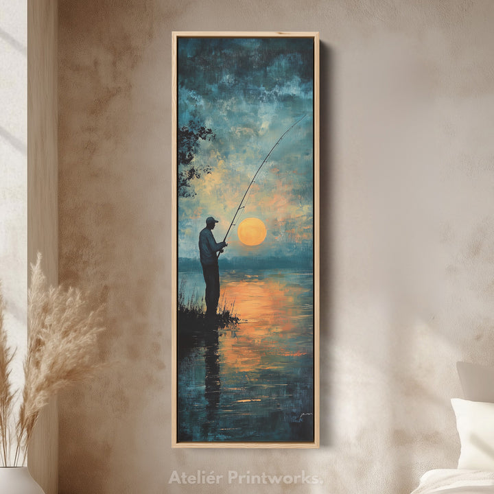 Long Narrow Vertical Large Canvas Wall Decor Sunset Fishing - V0110