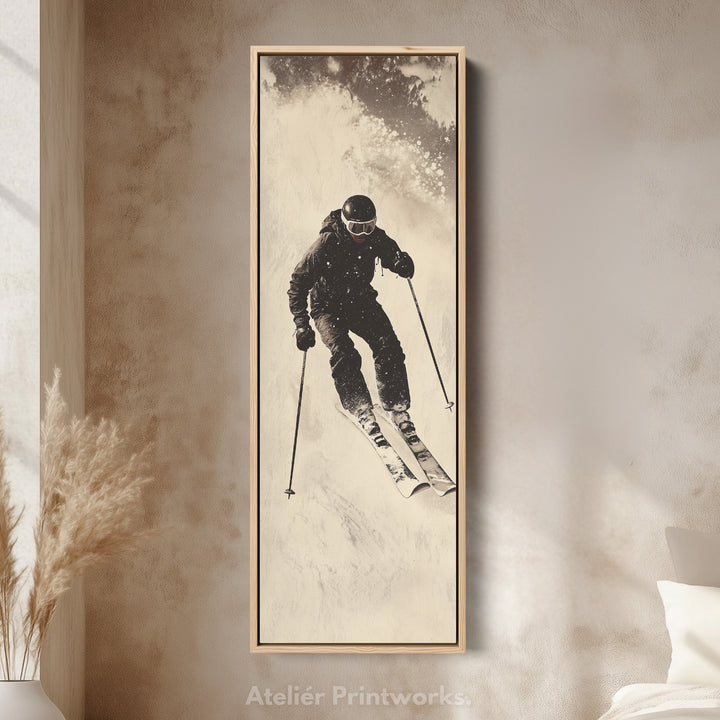 Vintage Ski Long Narrow Vertical Large Canvas Wall Decor - V0111