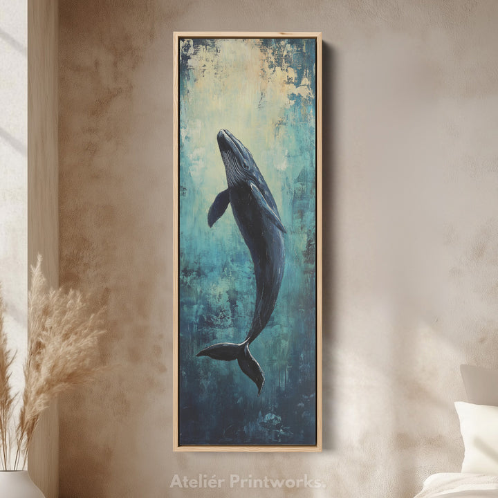 Long Narrow Vertical Whale Large Canvas Wall Decor - V0114