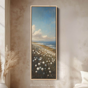 White Cotton Wild Flower Vertical Tall Wall Art Large Framed Canvas - Atelier Printworks