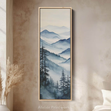 Watercolour Mountains Long Narrow Vertical Wall Art Large Canvas Wall Decor - Atelier Printworks