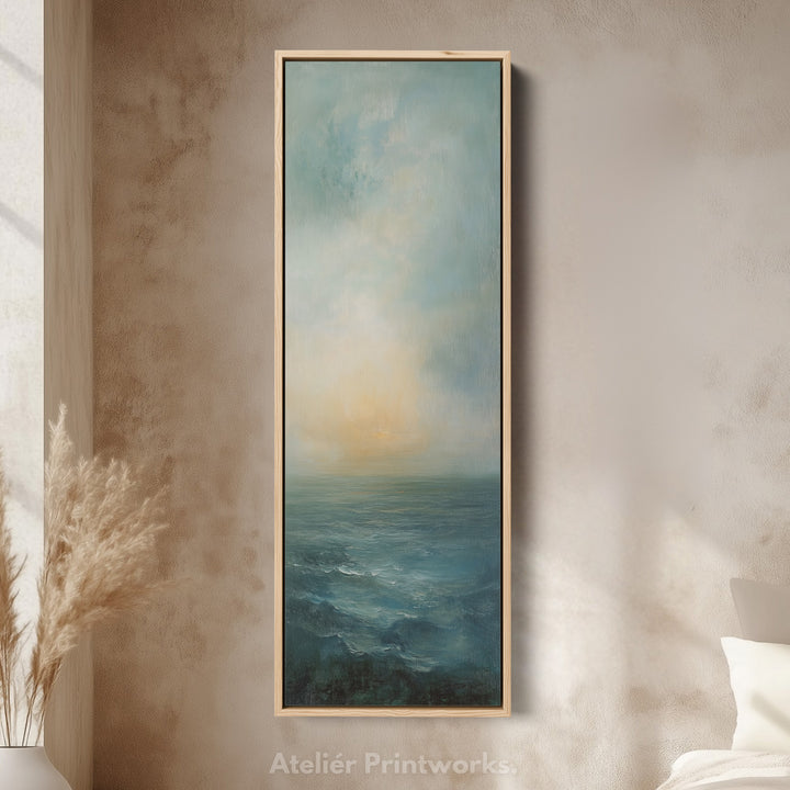 Vintage Neutral Coastal Framed Vertical Long Canvas Wall Art Prints for bedroom - V0140
