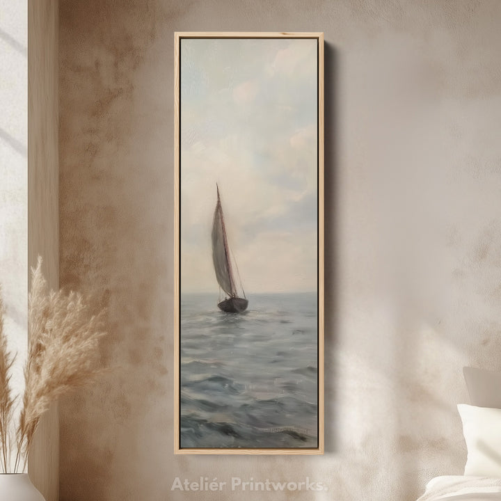 Long Canvas Wall Art Prints for bedroom Vintage Sailboat Framed Vertical - V0143