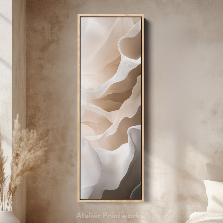 Beige & White Long Narrow Vertical Wall Art Large Canvas Decor - V0156