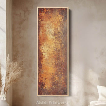 Rustic Brown & Orange Abstract Large Canvas Long Narrow Vertical Wall Art Decor - Atelier Printworks